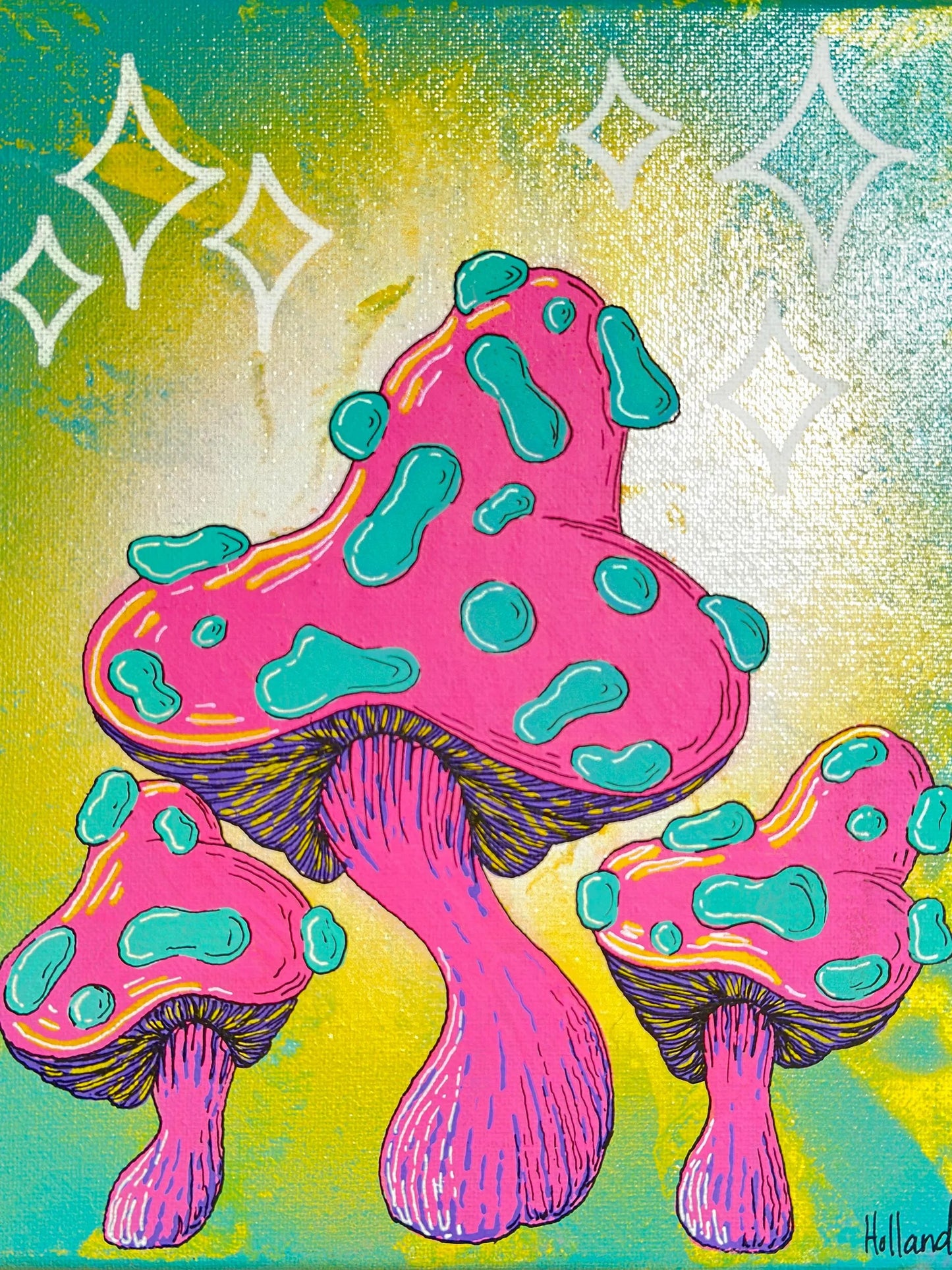 Pink and Teal Mushrooms